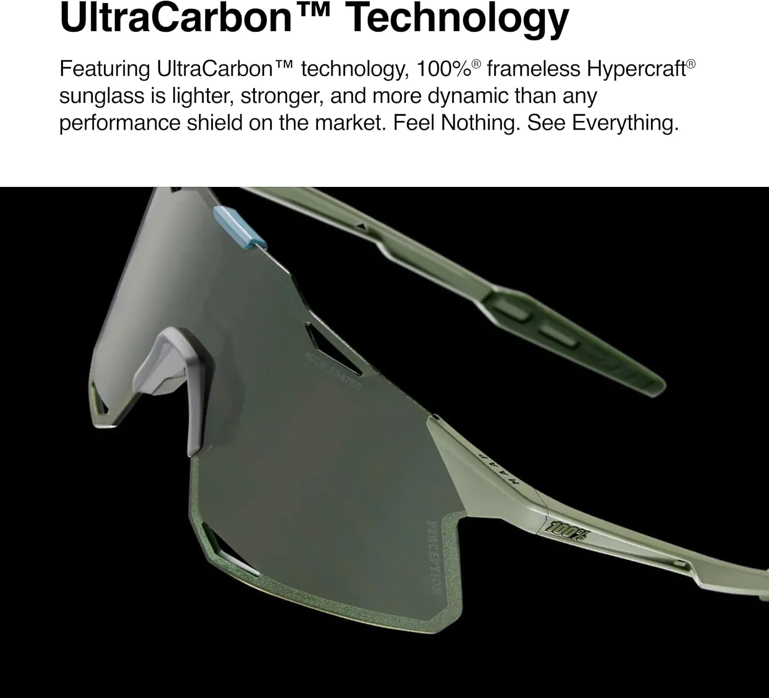 100% HYPERCRAFT Sport Performance Frameless Sunglasses (Gloss Black - HiPER Silver Mirror Lens)