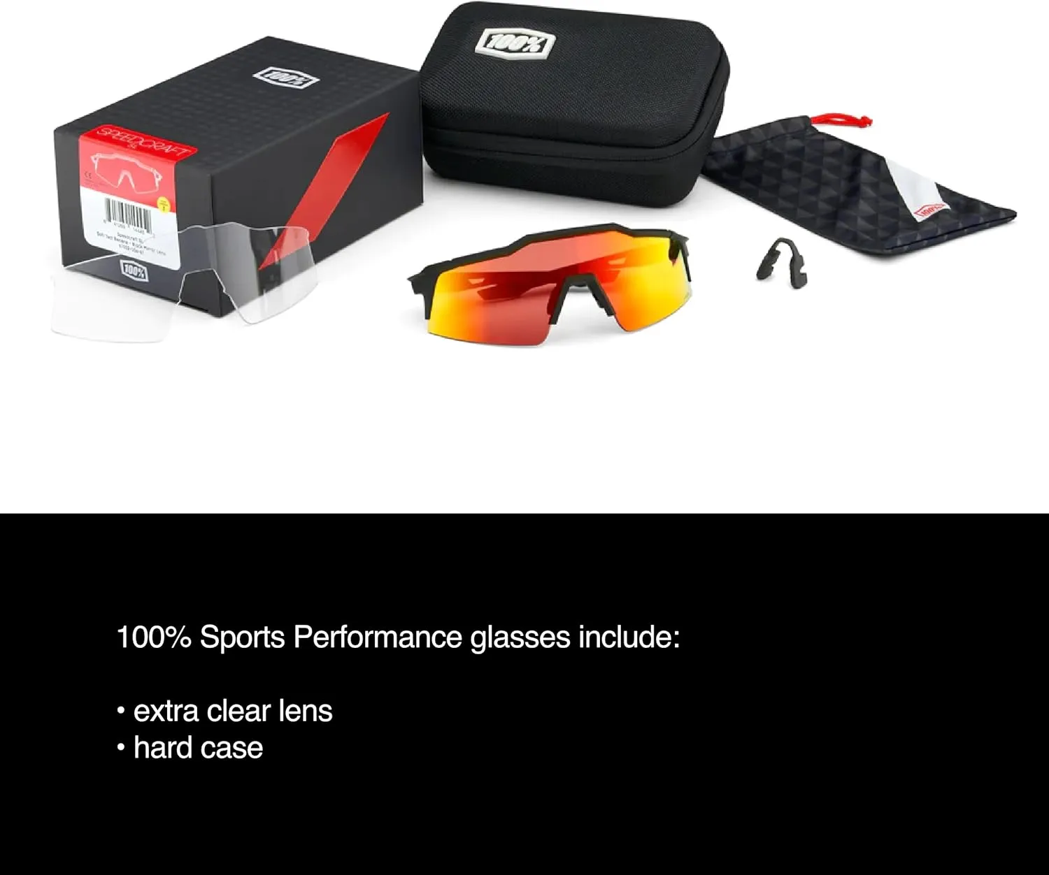 100% HYPERCRAFT Sport Performance Frameless Sunglasses (Gloss Black - HiPER Silver Mirror Lens)