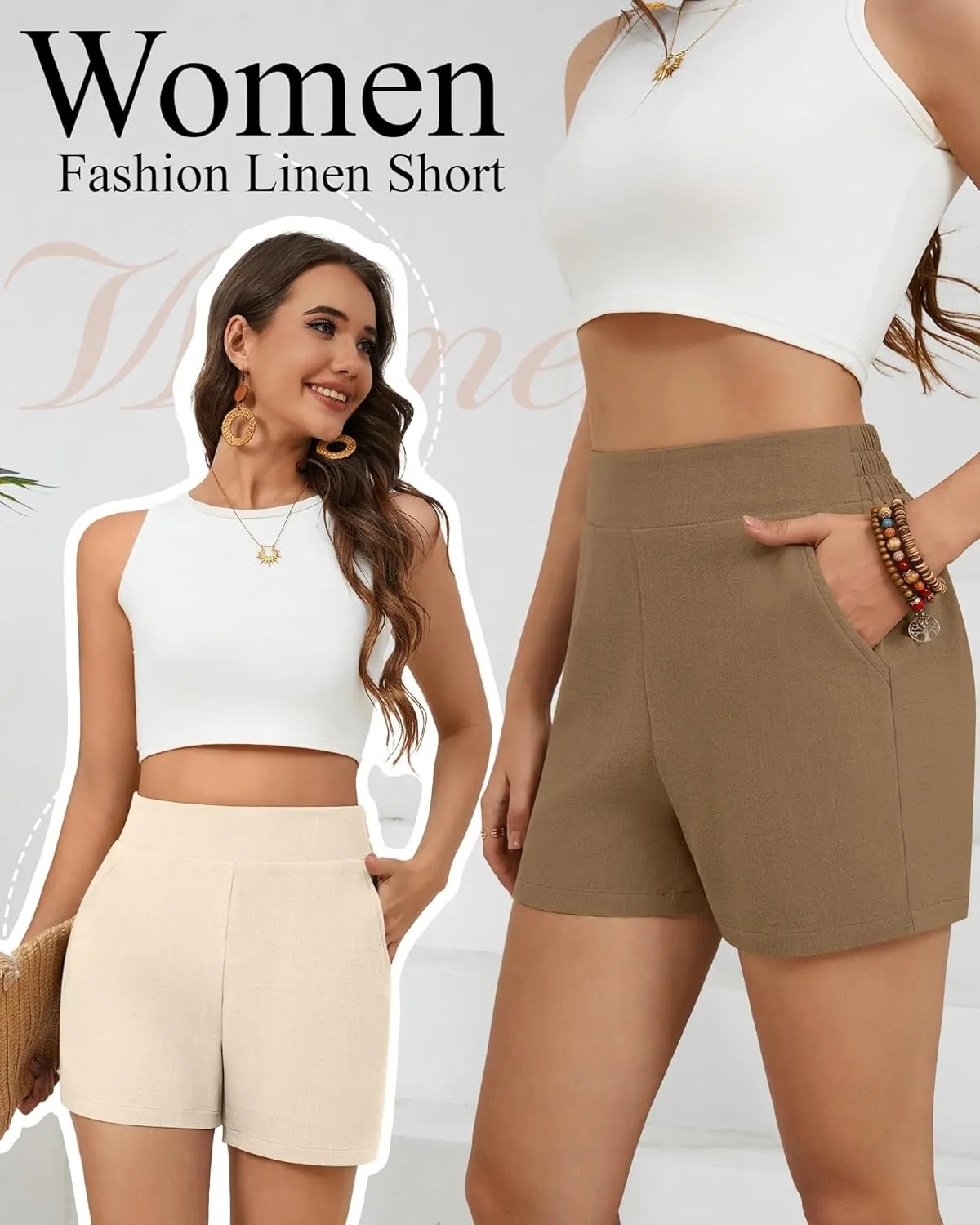 3 Pack Women's Casual Linen Shorts Comfy Elastic Waist Summer Lightweight Wide Leg Shorts with Pockets