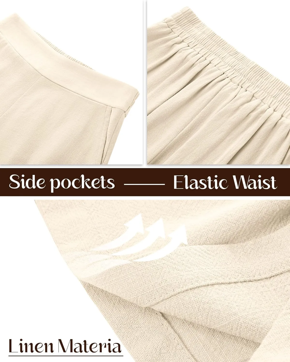 3 Pack Women's Casual Linen Shorts Comfy Elastic Waist Summer Lightweight Wide Leg Shorts with Pockets
