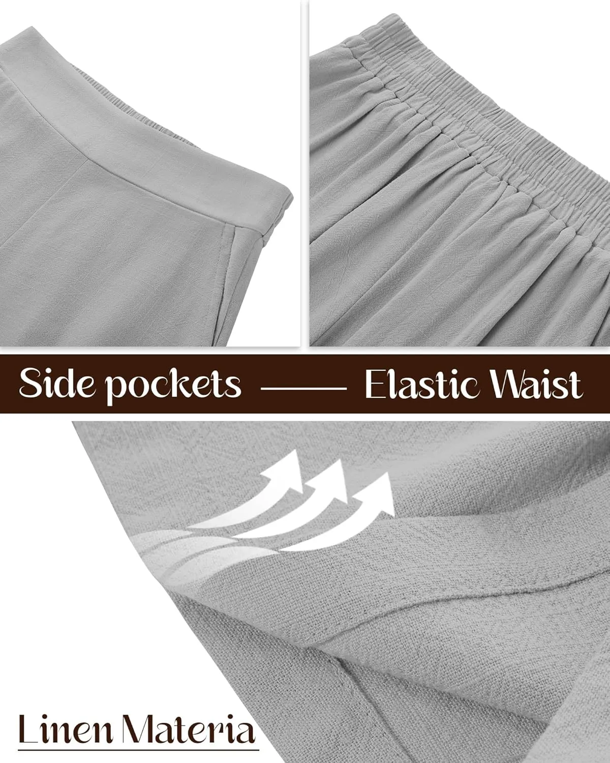 3 Pack Women's Casual Linen Shorts Comfy Elastic Waist Summer Lightweight Wide Leg Shorts with Pockets