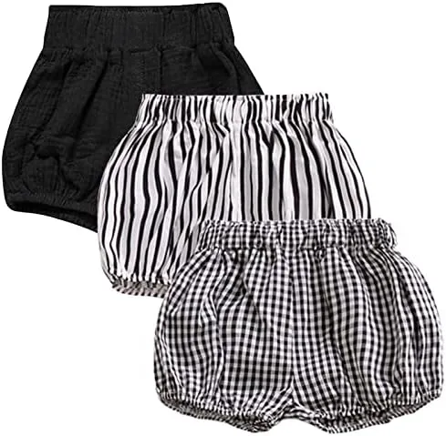 3PC Shorts Set Newborn Baby Girls Boys Pants Cotton Linen Blend Cute Floral Bloomers Triangle Shorts