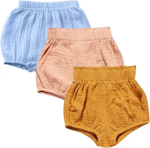3PC Shorts Set Newborn Baby Girls Boys Pants Cotton Linen Blend Cute Floral Bloomers Triangle Shorts