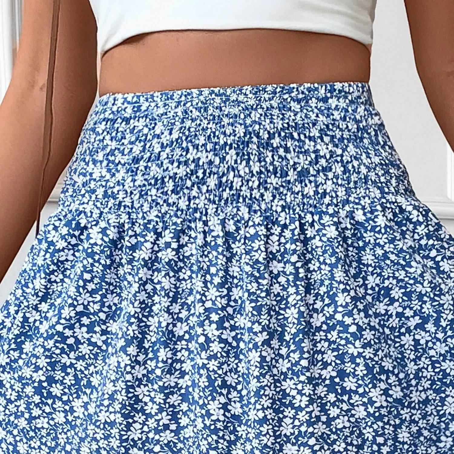 ADHOWBEW Floral Skirts for Women Summer High Waist Floral Print Beach Cotton African Bohemian Casual Trendy Skirts