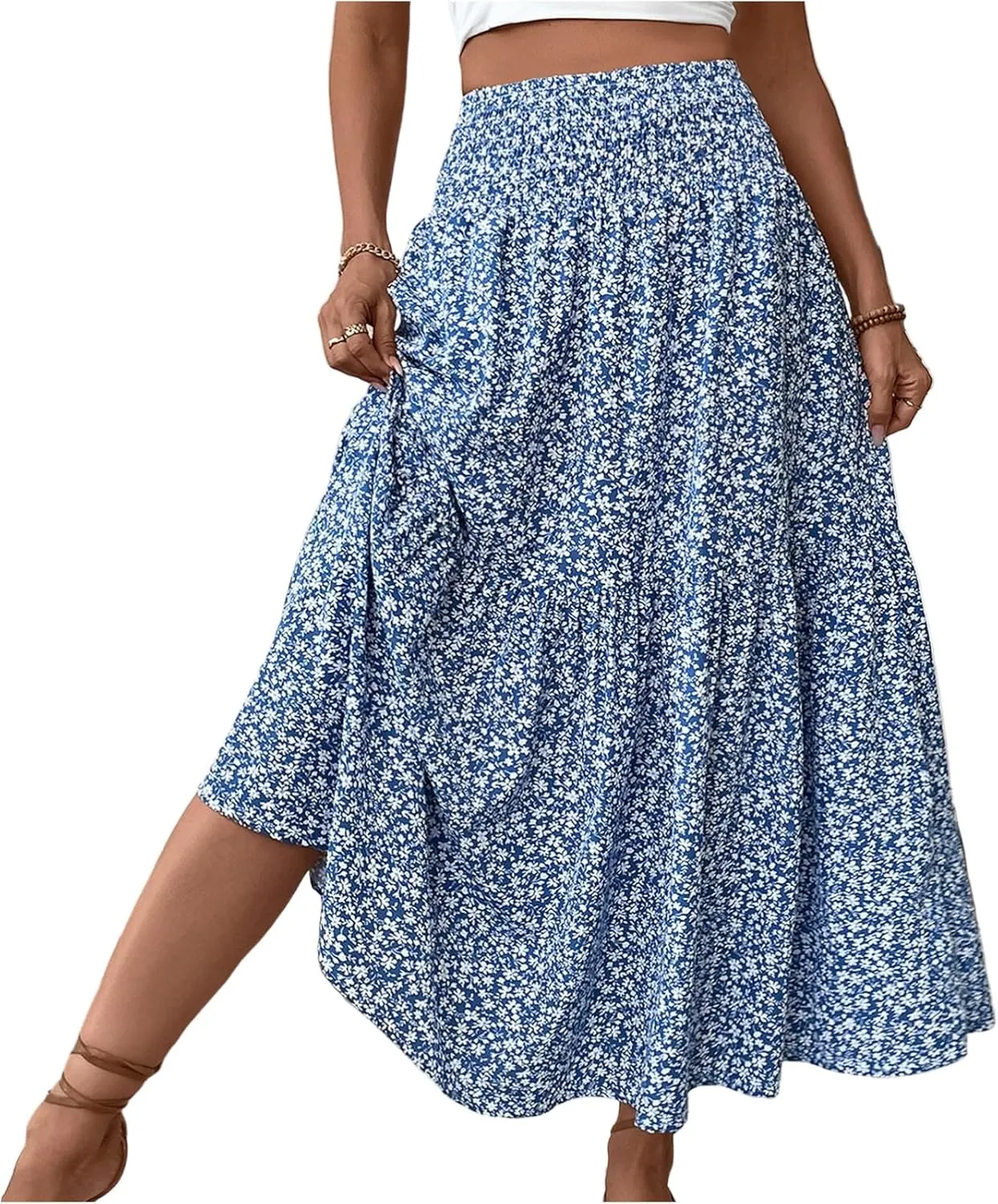 ADHOWBEW Floral Skirts for Women Summer High Waist Floral Print Beach Cotton African Bohemian Casual Trendy Skirts