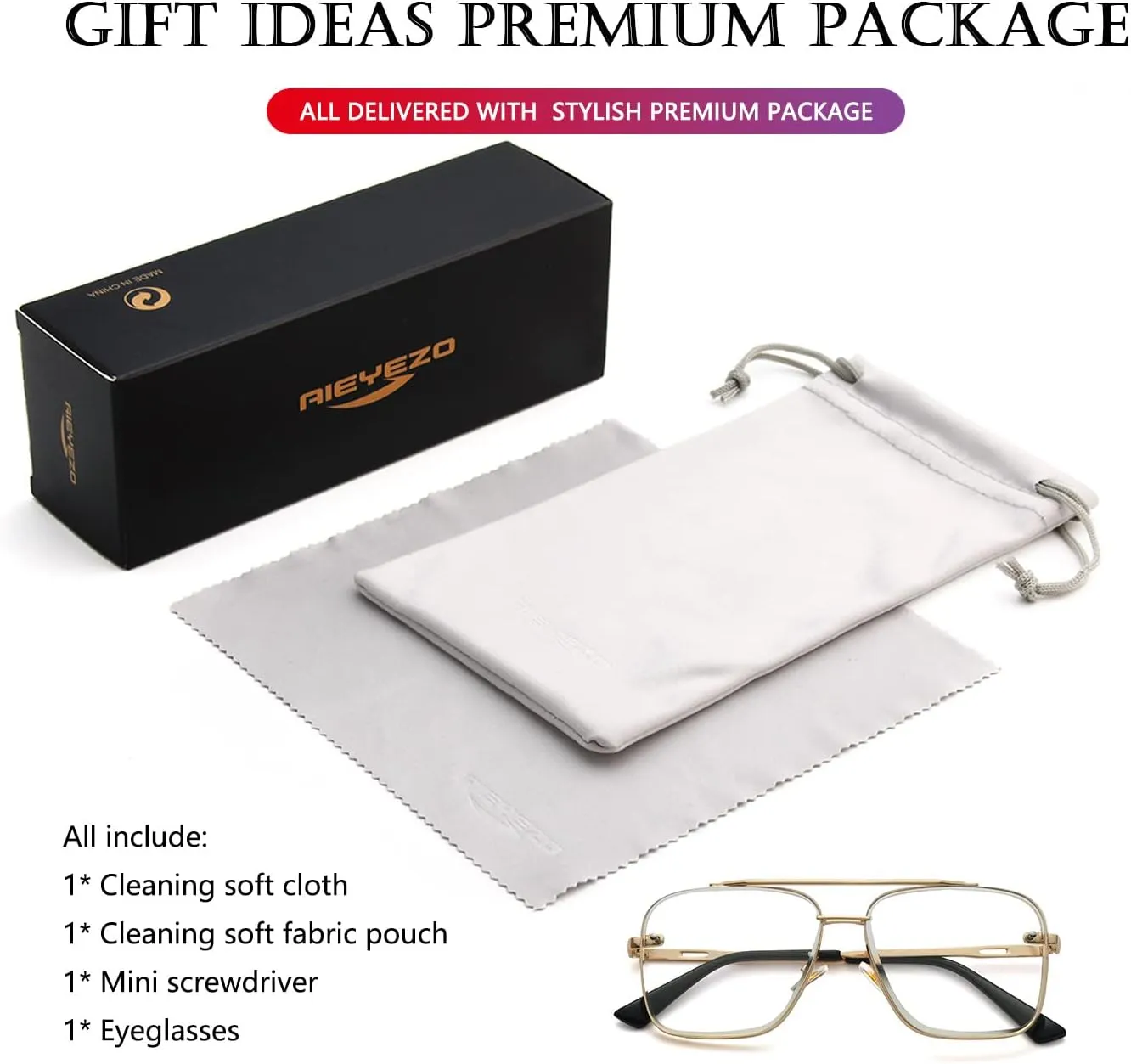 AIEYEZO Square Sunglasses for Men Women Fashion Oversized Glasses Metal Frame Square Aviator Gradient Shades