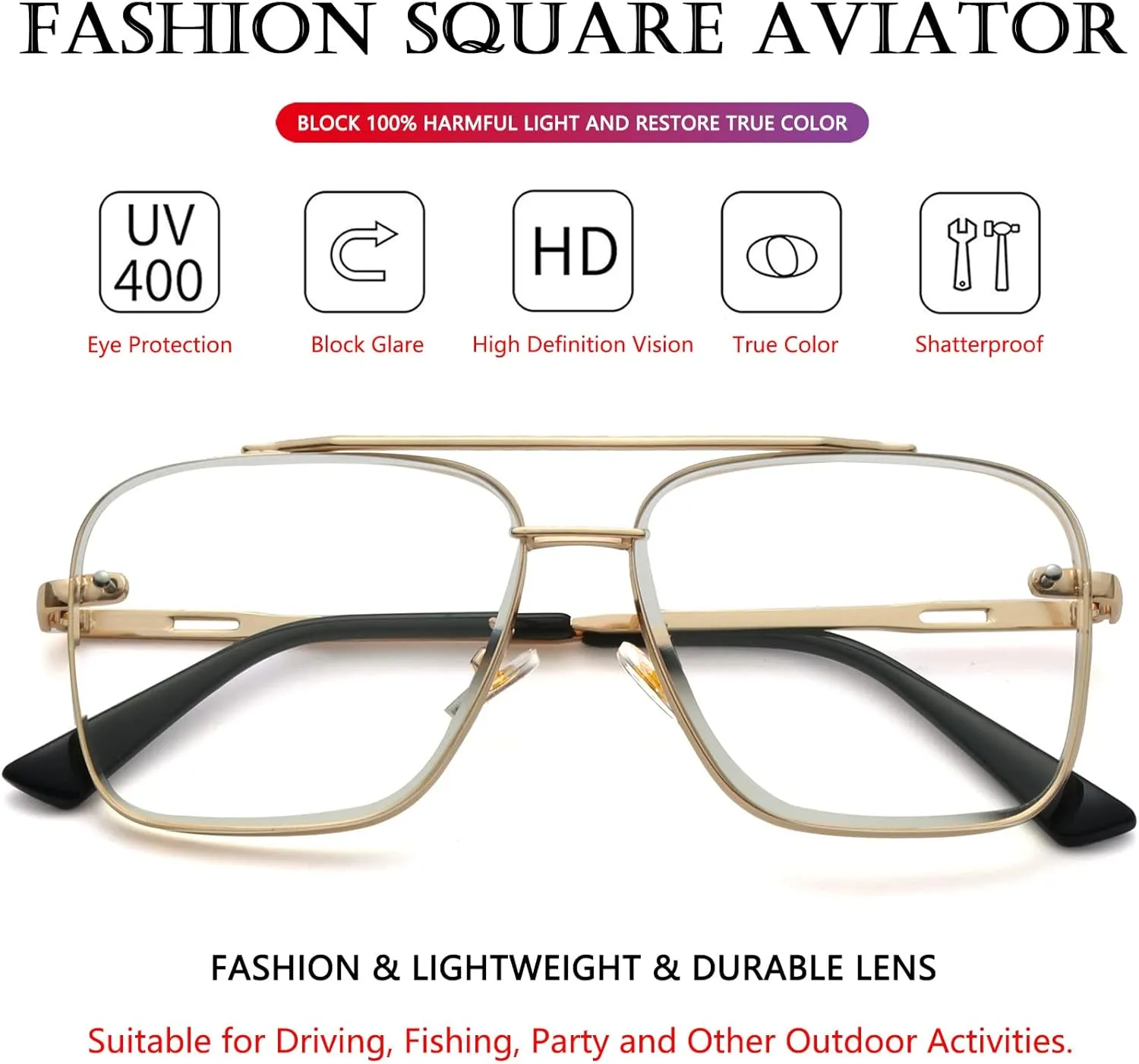 AIEYEZO Square Sunglasses for Men Women Fashion Oversized Glasses Metal Frame Square Aviator Gradient Shades
