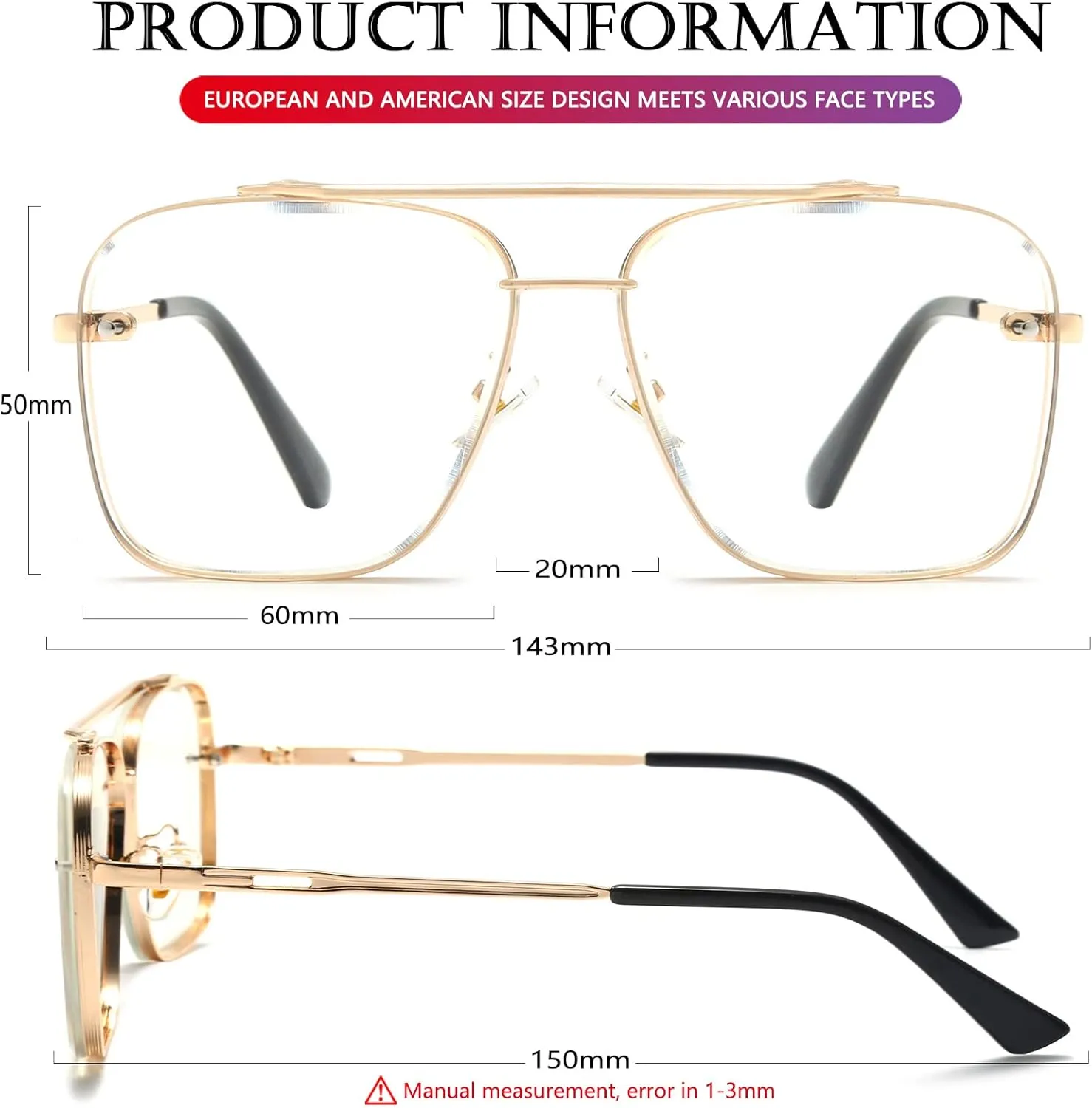 AIEYEZO Square Sunglasses for Men Women Fashion Oversized Glasses Metal Frame Square Aviator Gradient Shades