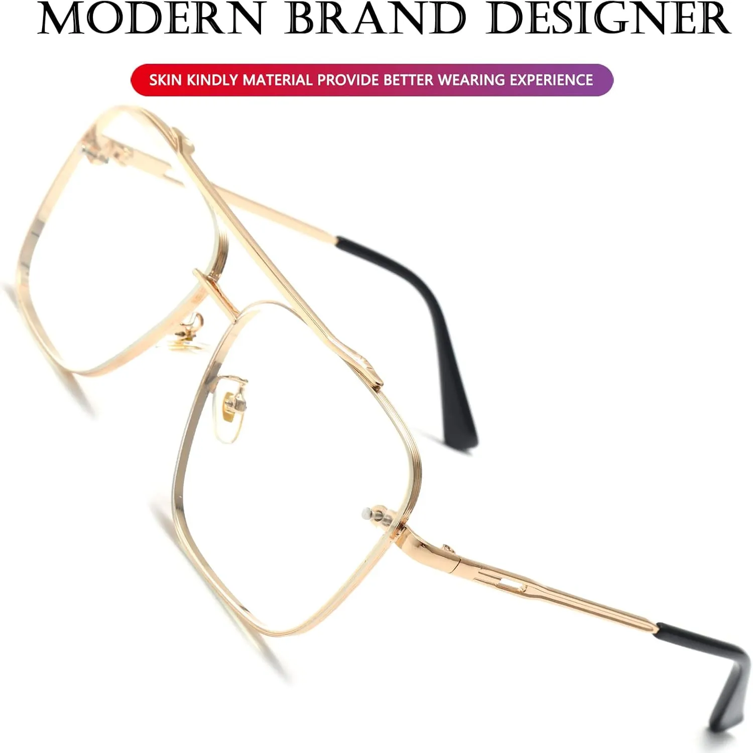 AIEYEZO Square Sunglasses for Men Women Fashion Oversized Glasses Metal Frame Square Aviator Gradient Shades