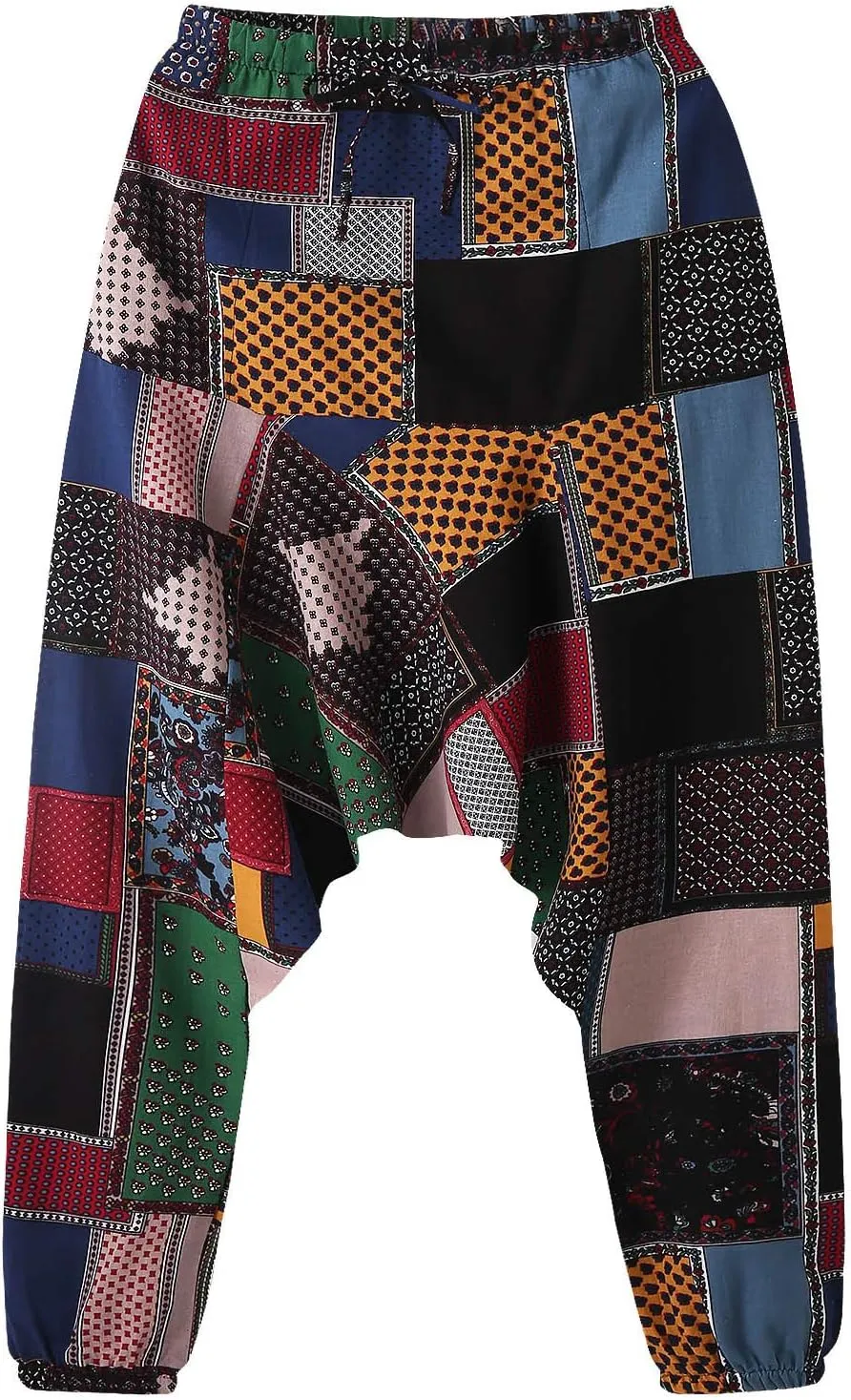 Alalaso Men's Linen Harem Pants Casual Elastic Waist Drawstring Drop Crotch Trouser Aladdin Hippie Summer Beach Yoga Pants