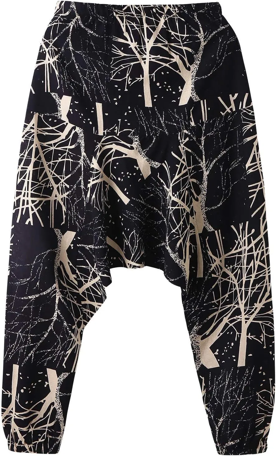 Alalaso Men's Linen Harem Pants Casual Elastic Waist Drawstring Drop Crotch Trouser Aladdin Hippie Summer Beach Yoga Pants