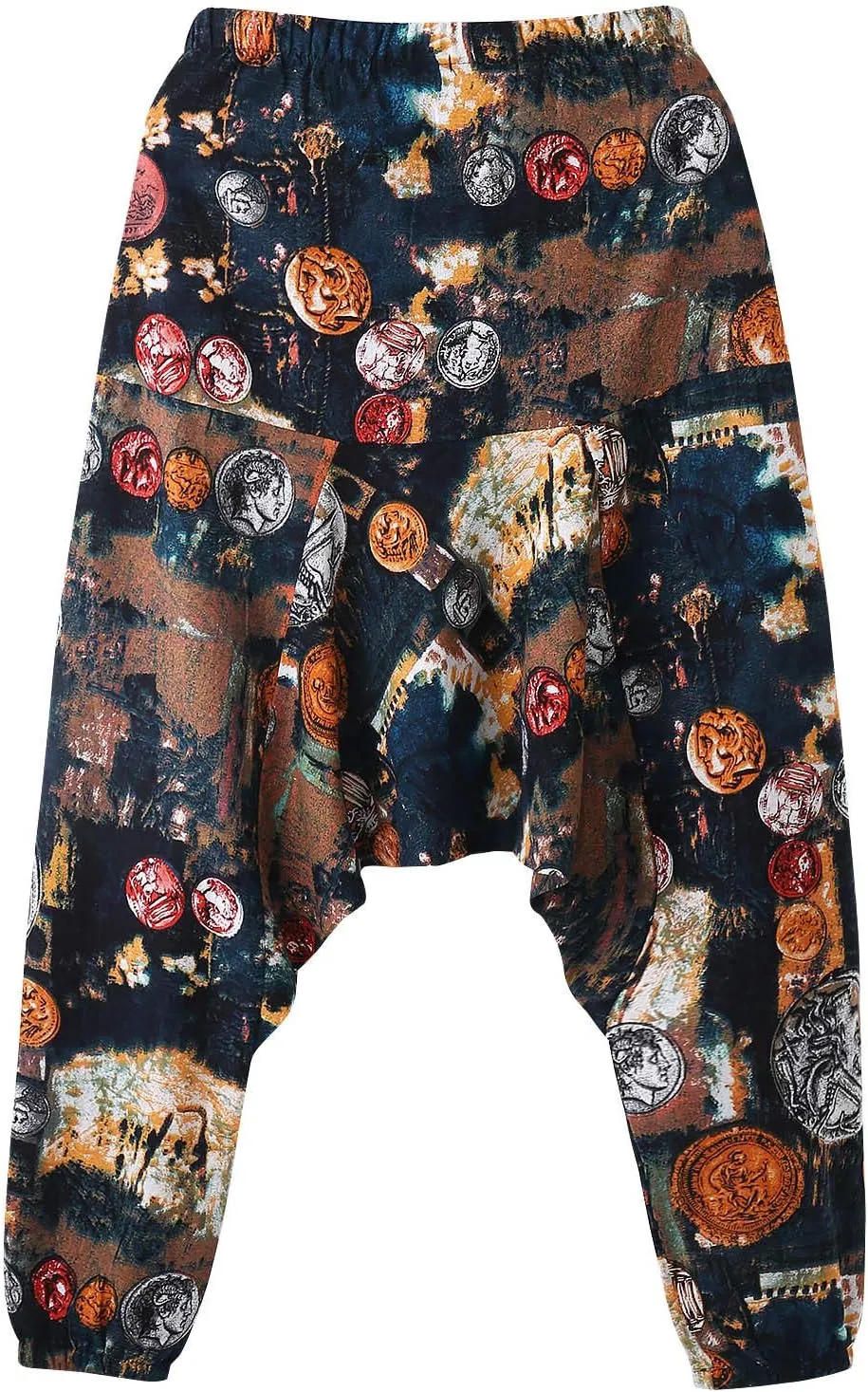 Alalaso Men's Linen Harem Pants Casual Elastic Waist Drawstring Drop Crotch Trouser Aladdin Hippie Summer Beach Yoga Pants