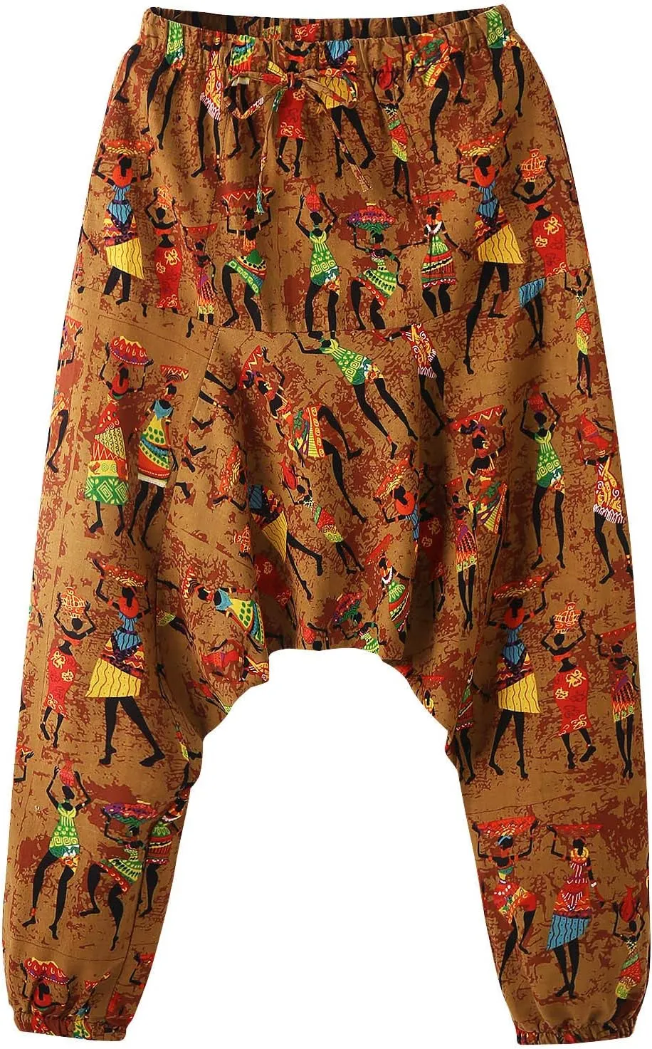 Alalaso Men's Linen Harem Pants Casual Elastic Waist Drawstring Drop Crotch Trouser Aladdin Hippie Summer Beach Yoga Pants