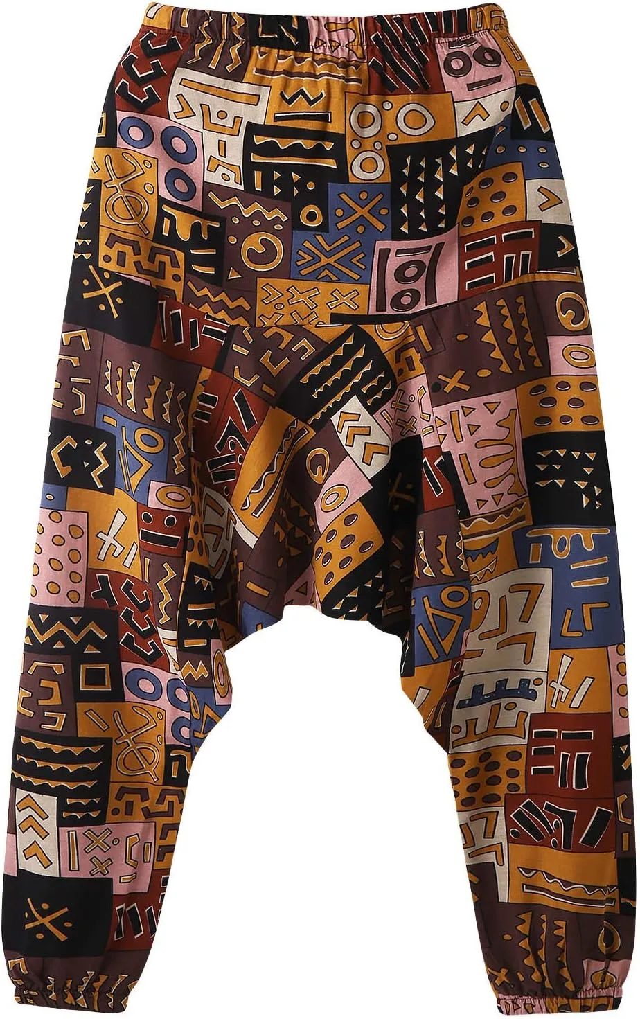 Alalaso Men's Linen Harem Pants Casual Elastic Waist Drawstring Drop Crotch Trouser Aladdin Hippie Summer Beach Yoga Pants
