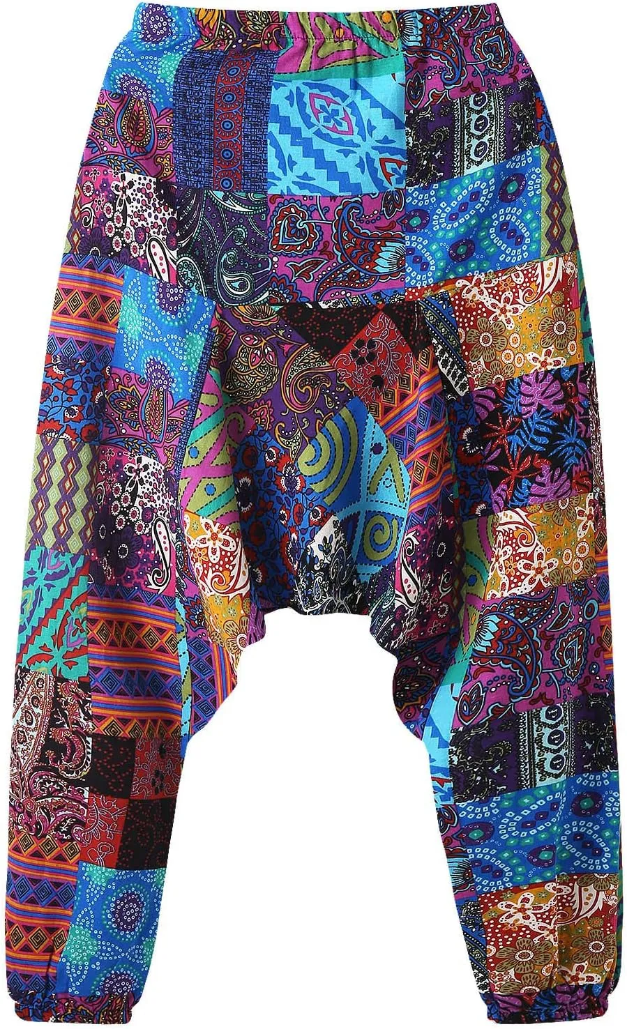 Alalaso Men's Linen Harem Pants Casual Elastic Waist Drawstring Drop Crotch Trouser Aladdin Hippie Summer Beach Yoga Pants
