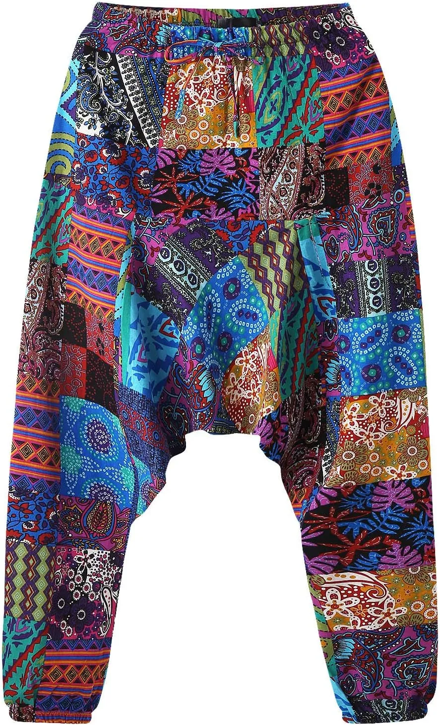 Alalaso Men's Linen Harem Pants Casual Elastic Waist Drawstring Drop Crotch Trouser Aladdin Hippie Summer Beach Yoga Pants