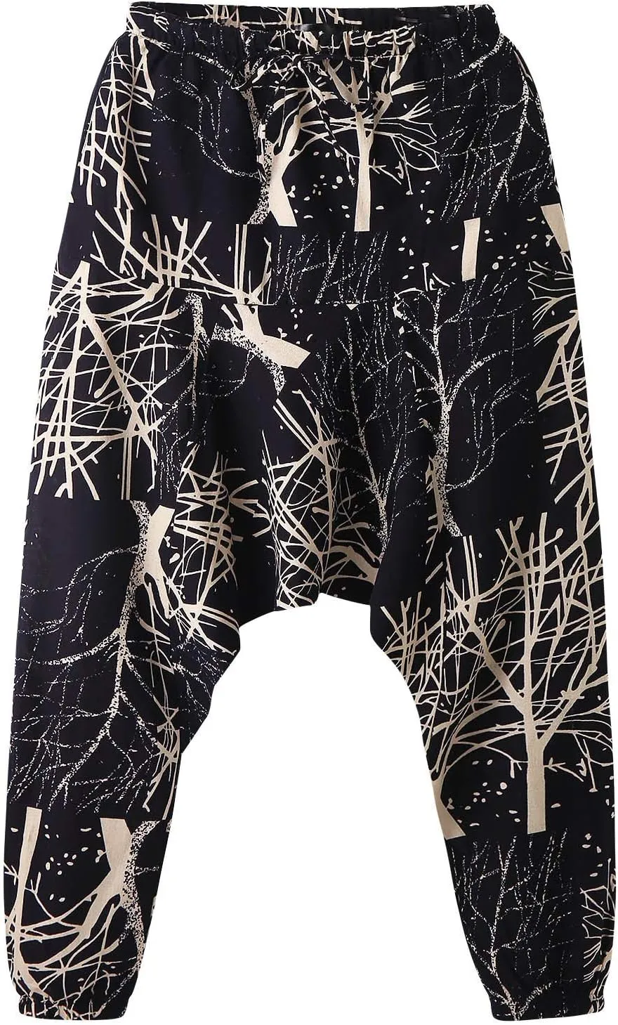 Alalaso Men's Linen Harem Pants Casual Elastic Waist Drawstring Drop Crotch Trouser Aladdin Hippie Summer Beach Yoga Pants