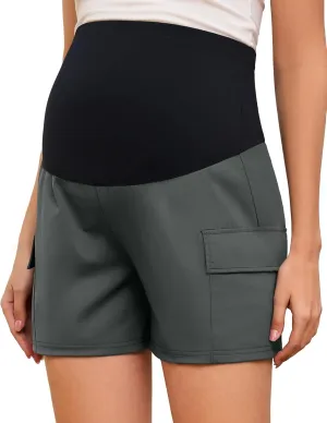 AMPOSH Women's Maternity Quick-Dry Shorts – Stretchy High-Rise Pregnancy Shorts with Pockets