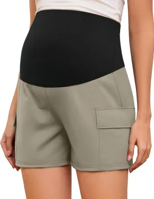 AMPOSH Women's Maternity Quick-Dry Shorts – Stretchy High-Rise Pregnancy Shorts with Pockets