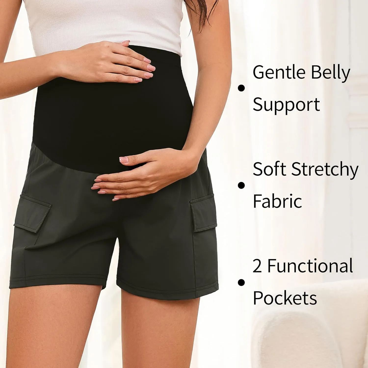 AMPOSH Women's Maternity Quick-Dry Shorts – Stretchy High-Rise Pregnancy Shorts with Pockets