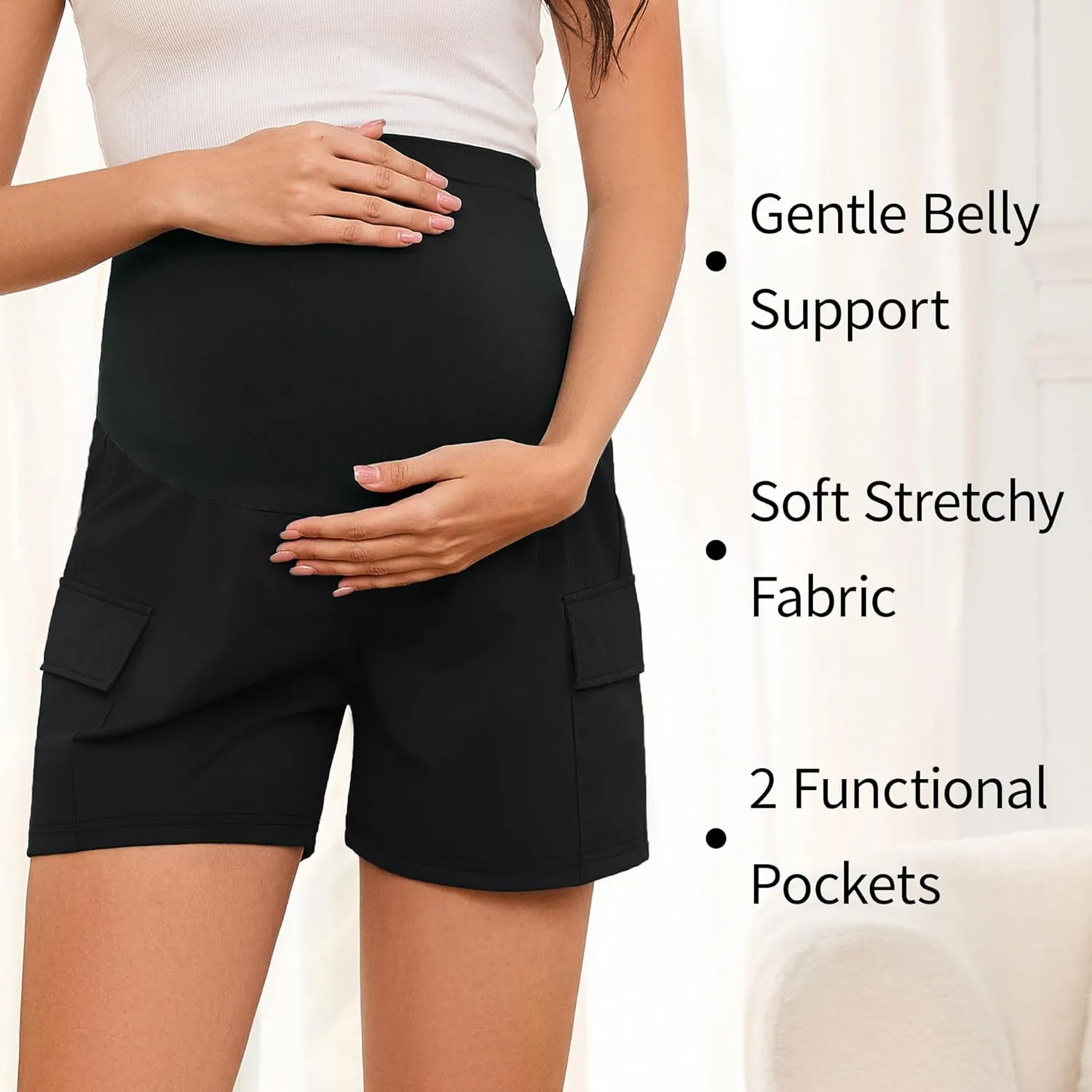 AMPOSH Women's Maternity Quick-Dry Shorts – Stretchy High-Rise Pregnancy Shorts with Pockets