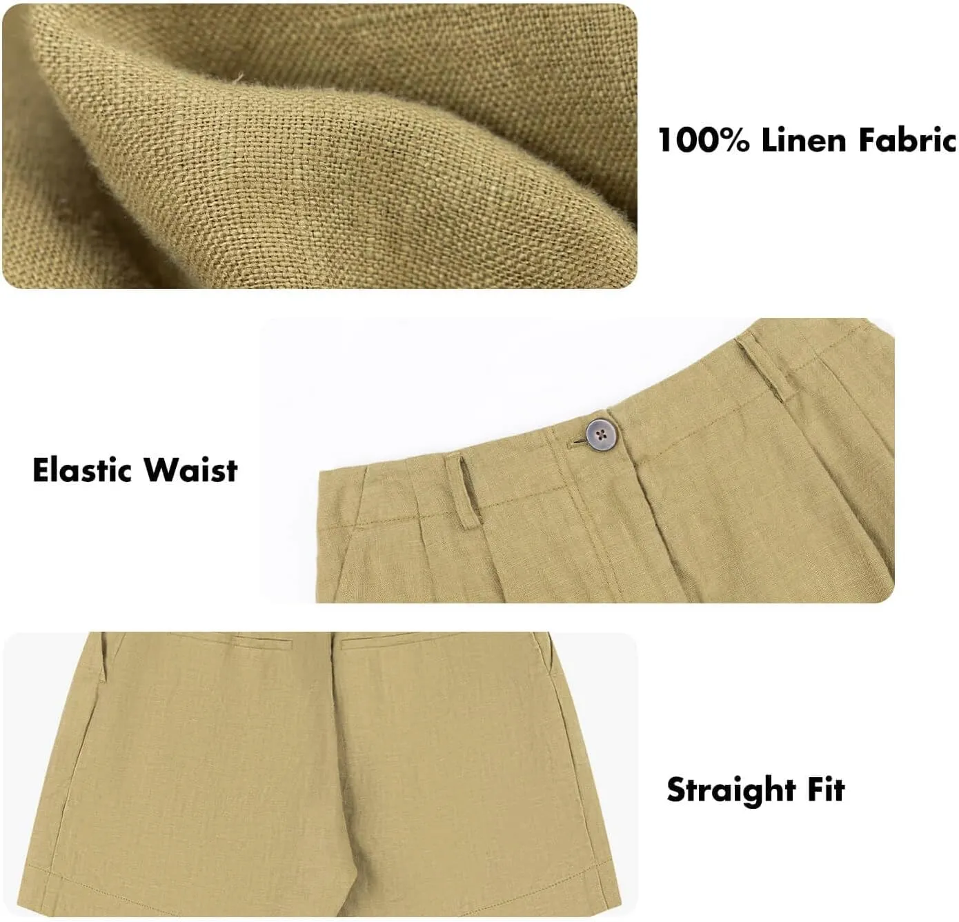 ASSUAL Women's Linen Blend Mid-High Waist Vintage Button Sailor Pants 079