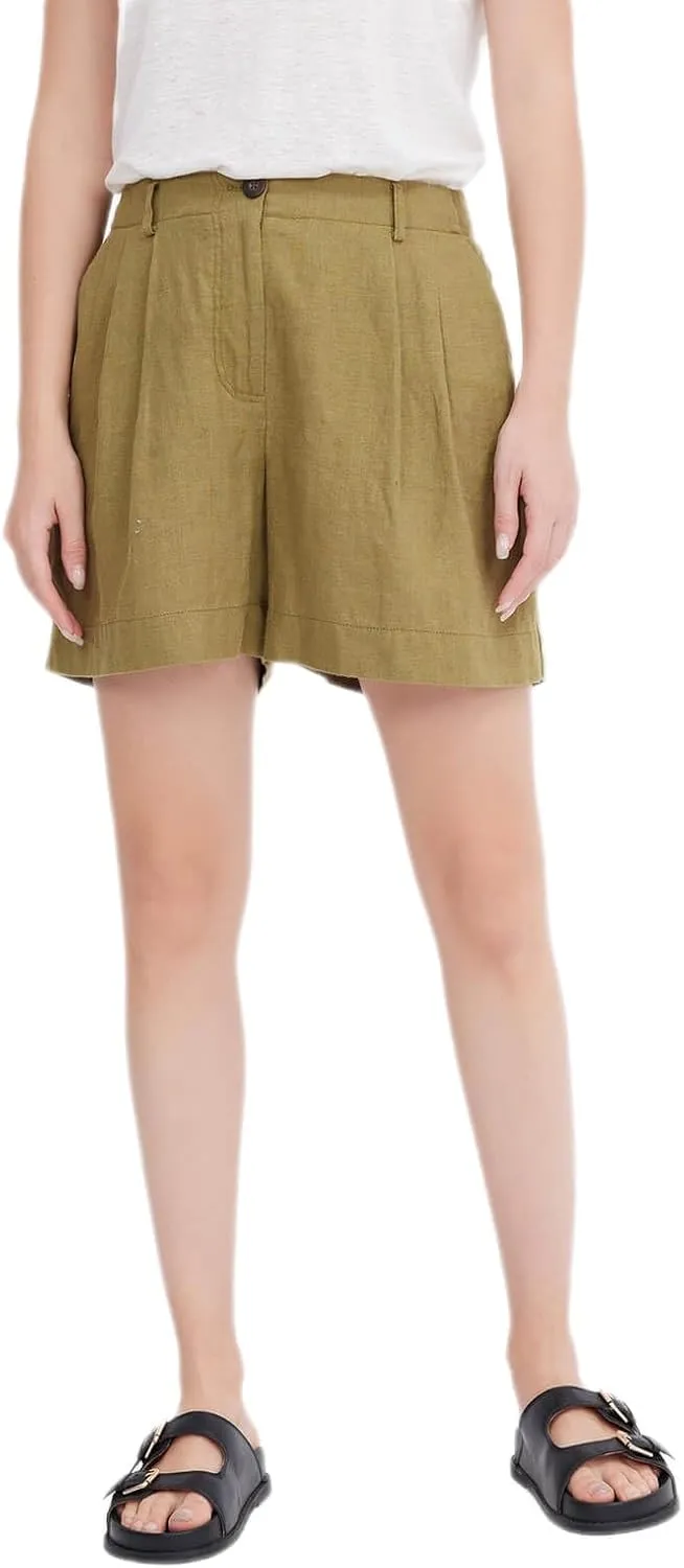 ASSUAL Women's Linen Blend Mid-High Waist Vintage Button Sailor Pants 079