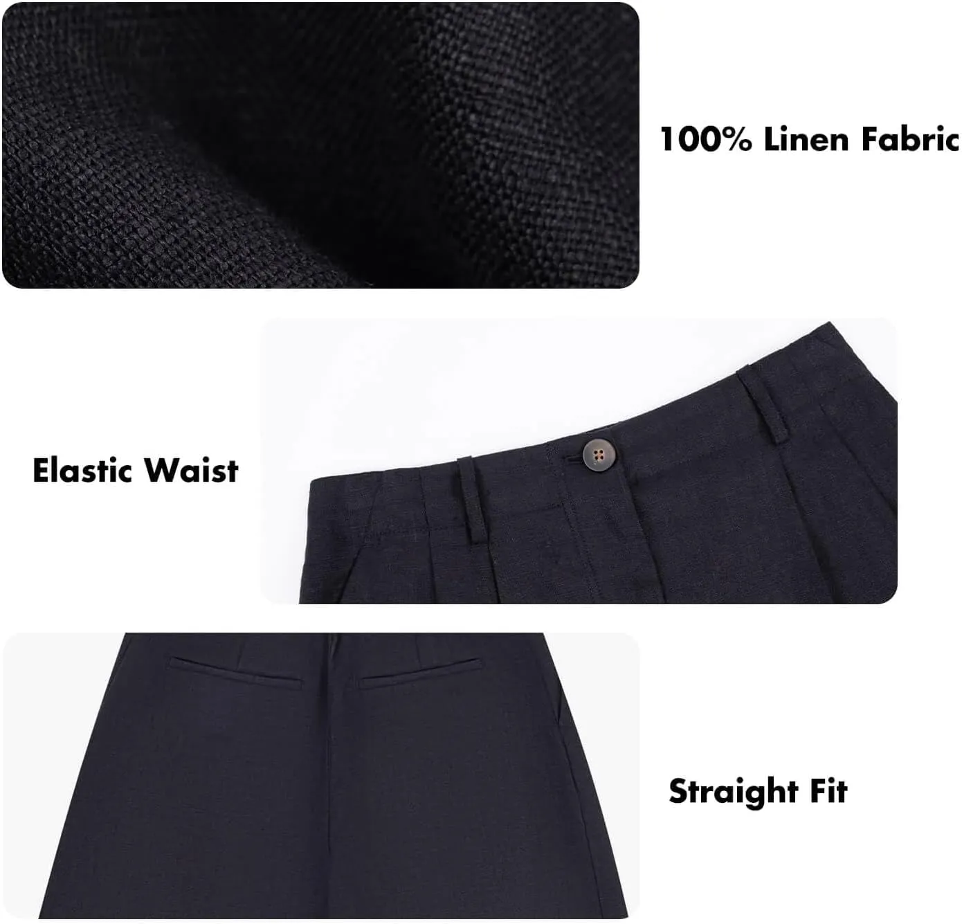 ASSUAL Women's Linen Blend Mid-High Waist Vintage Button Sailor Pants 079