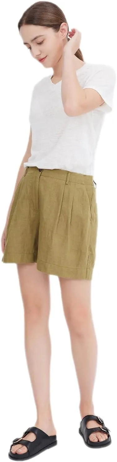 ASSUAL Women's Linen Blend Mid-High Waist Vintage Button Sailor Pants 079