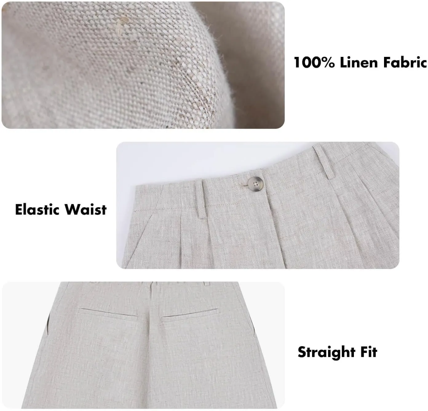 ASSUAL Women's Linen Blend Mid-High Waist Vintage Button Sailor Pants 079