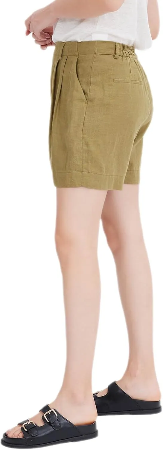 ASSUAL Women's Linen Blend Mid-High Waist Vintage Button Sailor Pants 079