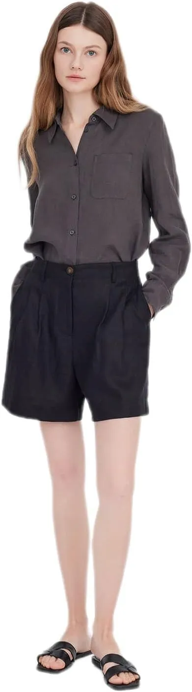 ASSUAL Women's Linen Blend Mid-High Waist Vintage Button Sailor Pants 079