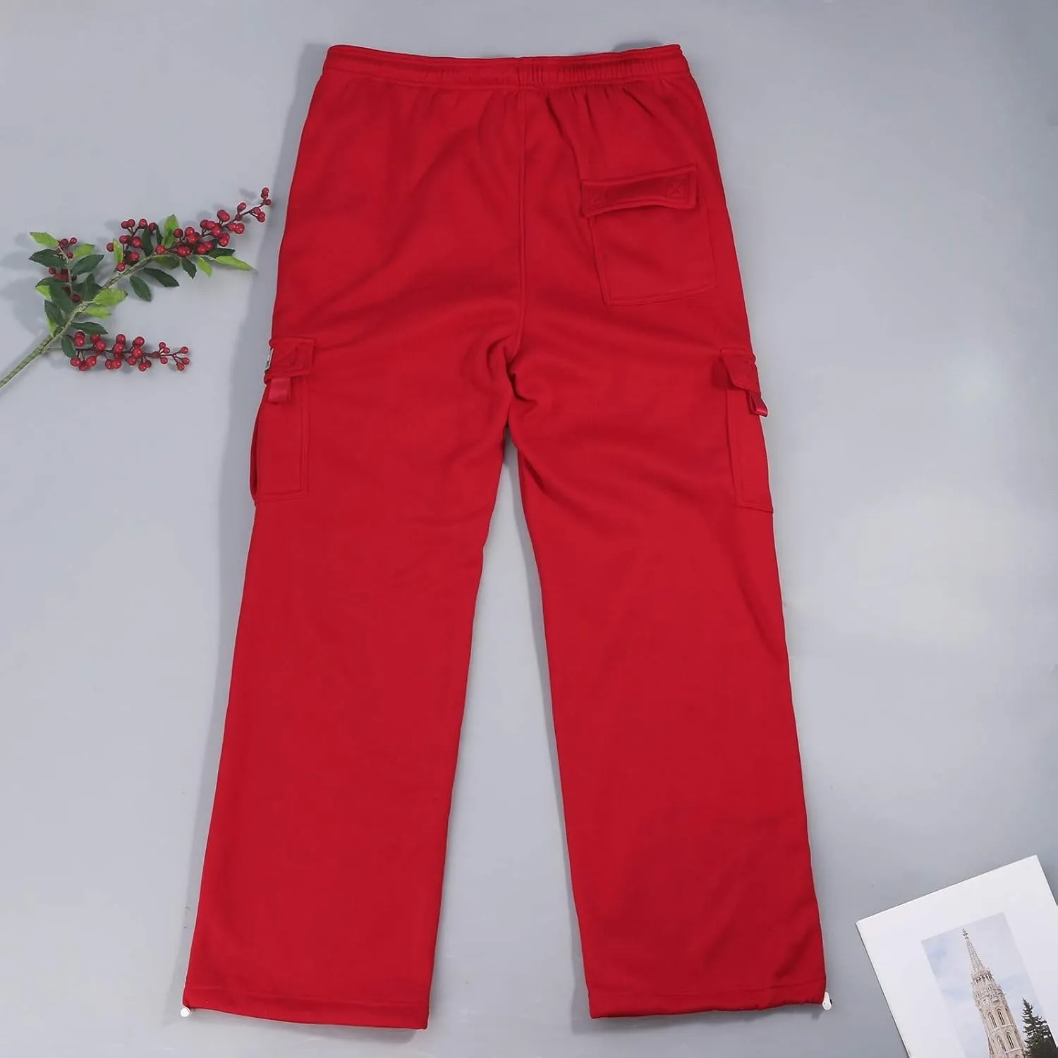 Baggy Cargo Sweatpants for Men Plus Size Drawstring Waist Joggers with Pockets Open Bottom Athletic Sweat Pants