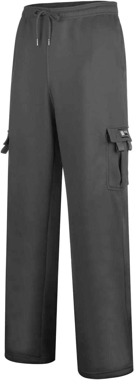Baggy Cargo Sweatpants for Men Plus Size Drawstring Waist Joggers with Pockets Open Bottom Athletic Sweat Pants