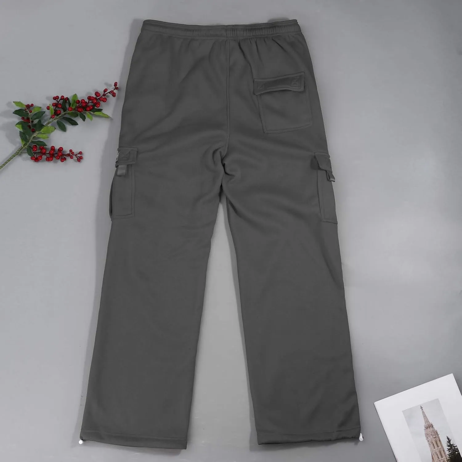 Baggy Cargo Sweatpants for Men Plus Size Drawstring Waist Joggers with Pockets Open Bottom Athletic Sweat Pants