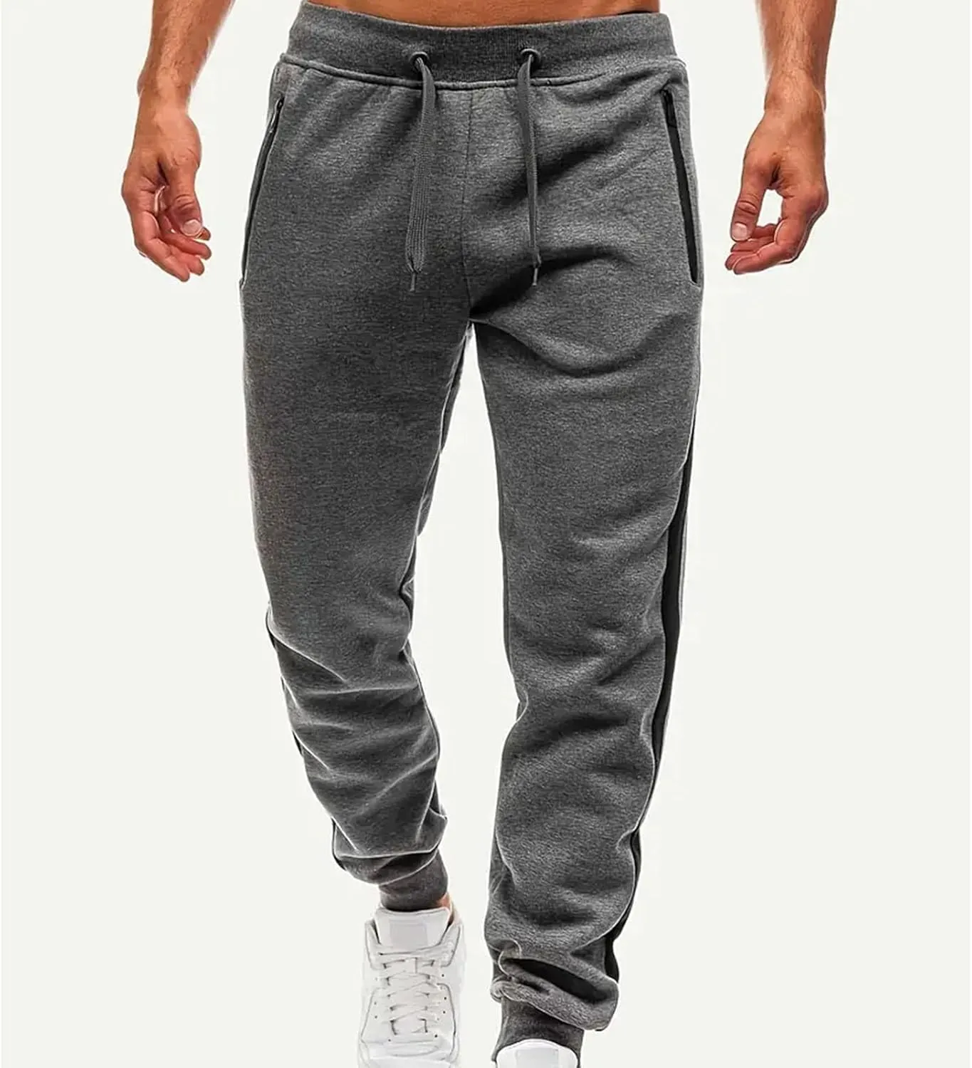 Baggy Sweatpants for Men Oversized Drawstring Color Block Elastic Waist Joggers Athletic Pants with Zipper Pockets