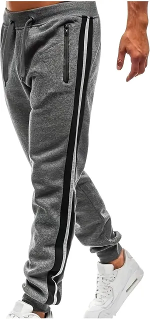 Baggy Sweatpants for Men Oversized Drawstring Color Block Elastic Waist Joggers Athletic Pants with Zipper Pockets