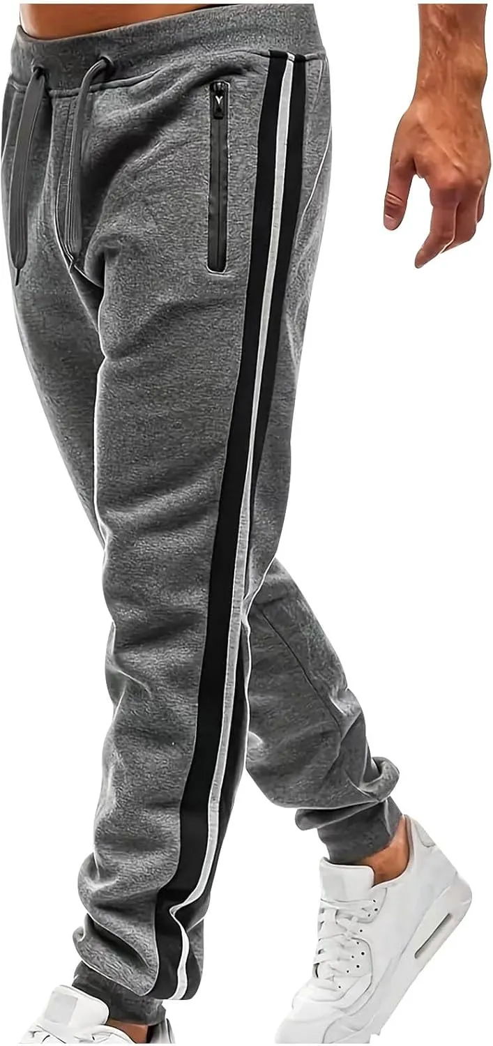 Baggy Sweatpants for Men Oversized Drawstring Color Block Elastic Waist Joggers Athletic Pants with Zipper Pockets