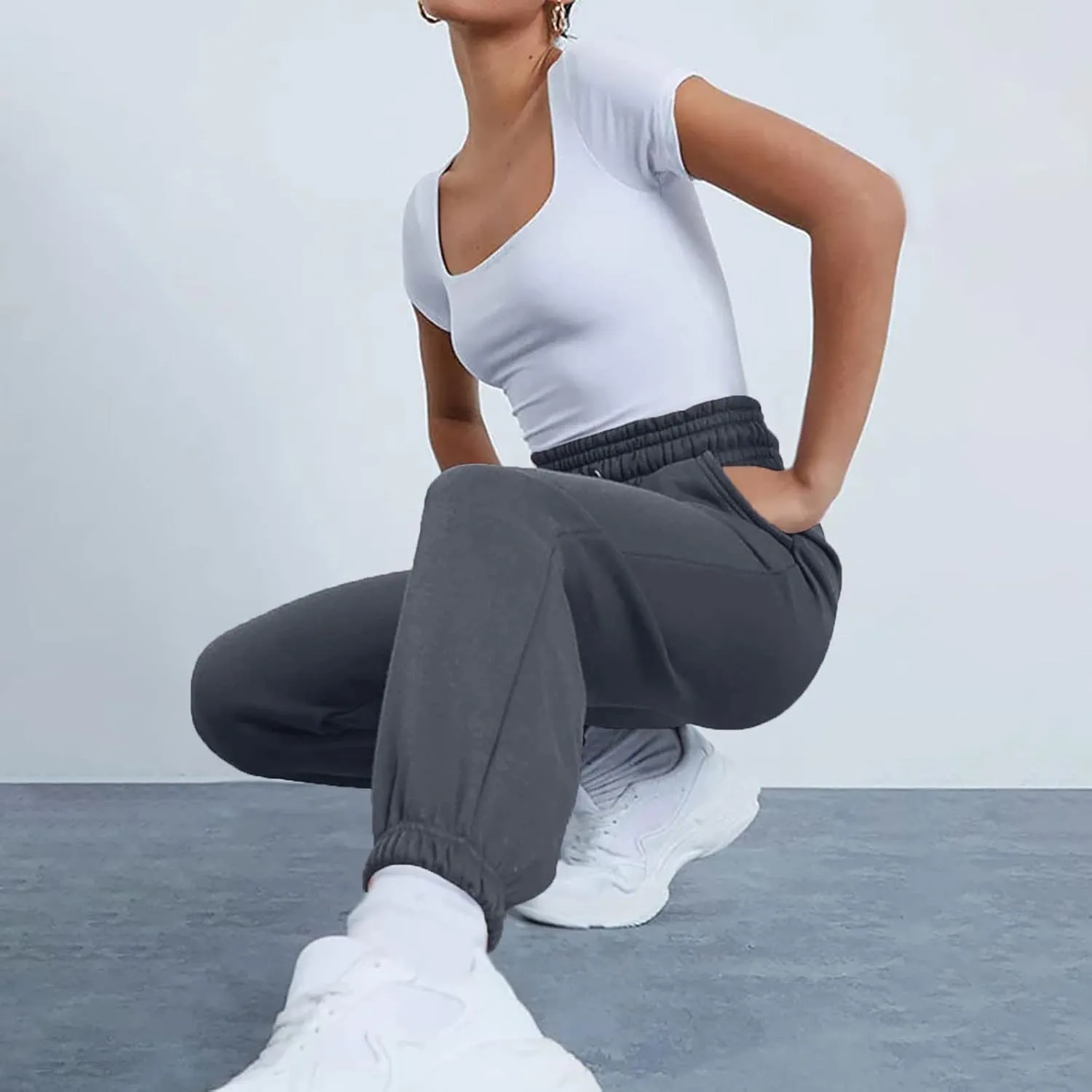 Baggy Sweatpants Pants for Women Fleece Lined Drawstring Joggers with Pockets Fleece Lined Lounge Cinched Bottom