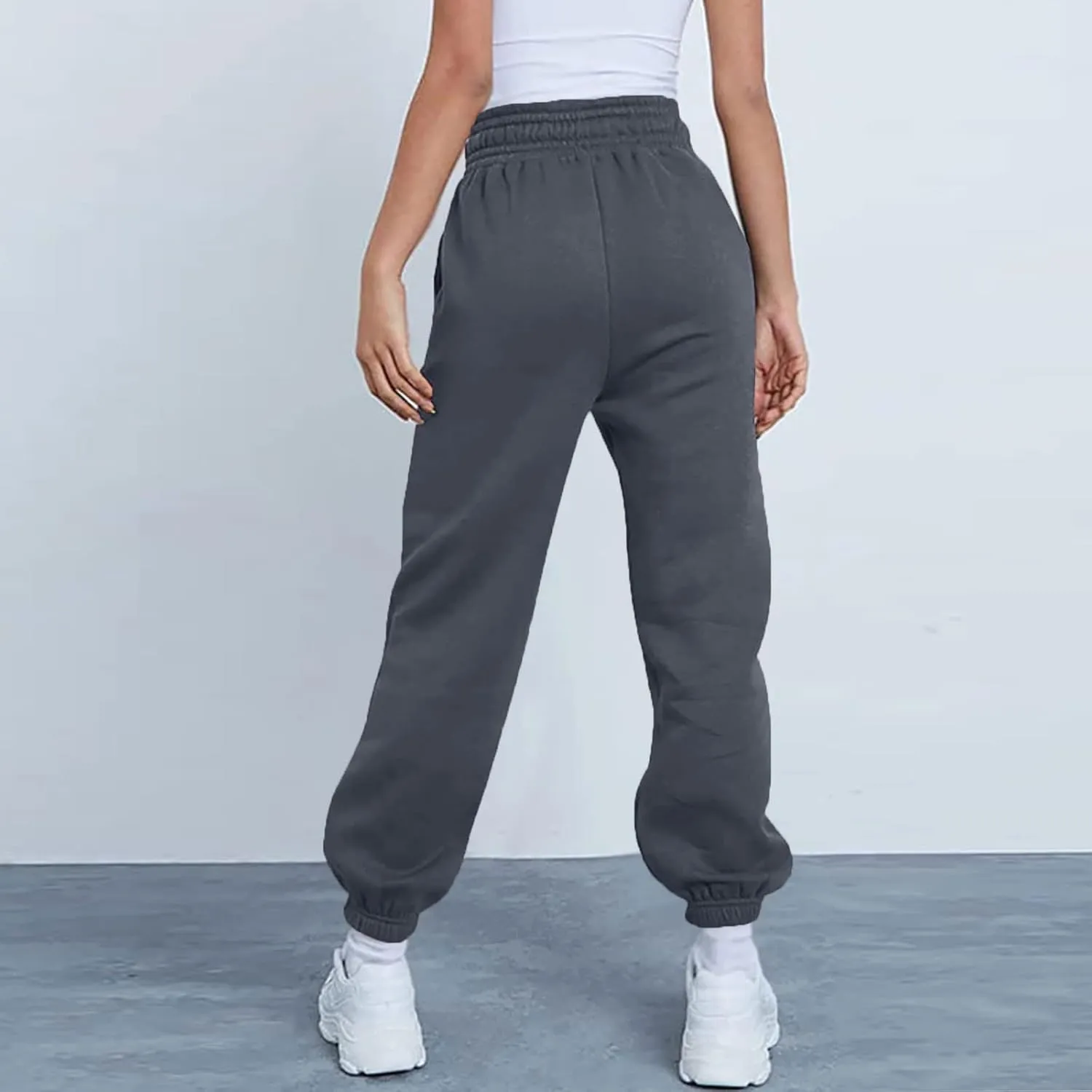 Baggy Sweatpants Pants for Women Fleece Lined Drawstring Joggers with Pockets Fleece Lined Lounge Cinched Bottom