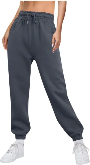 Baggy Sweatpants Pants for Women Fleece Lined Drawstring Joggers with Pockets Fleece Lined Lounge Cinched Bottom