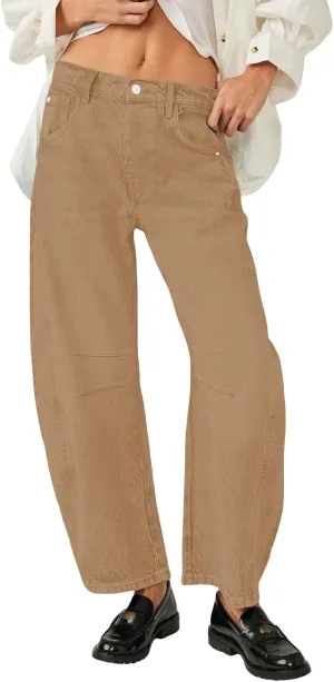 Barrel Jeans for Women Fashion High Waisted Wide Leg Casual Jeans Baggy Cropped Relax Fit Denim Trouser Ankle Pants