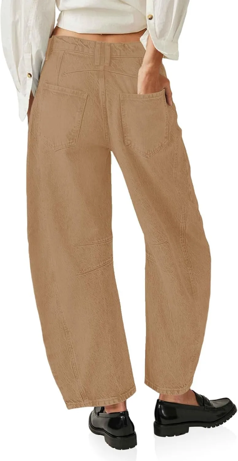 Barrel Jeans for Women Fashion High Waisted Wide Leg Casual Jeans Baggy Cropped Relax Fit Denim Trouser Ankle Pants