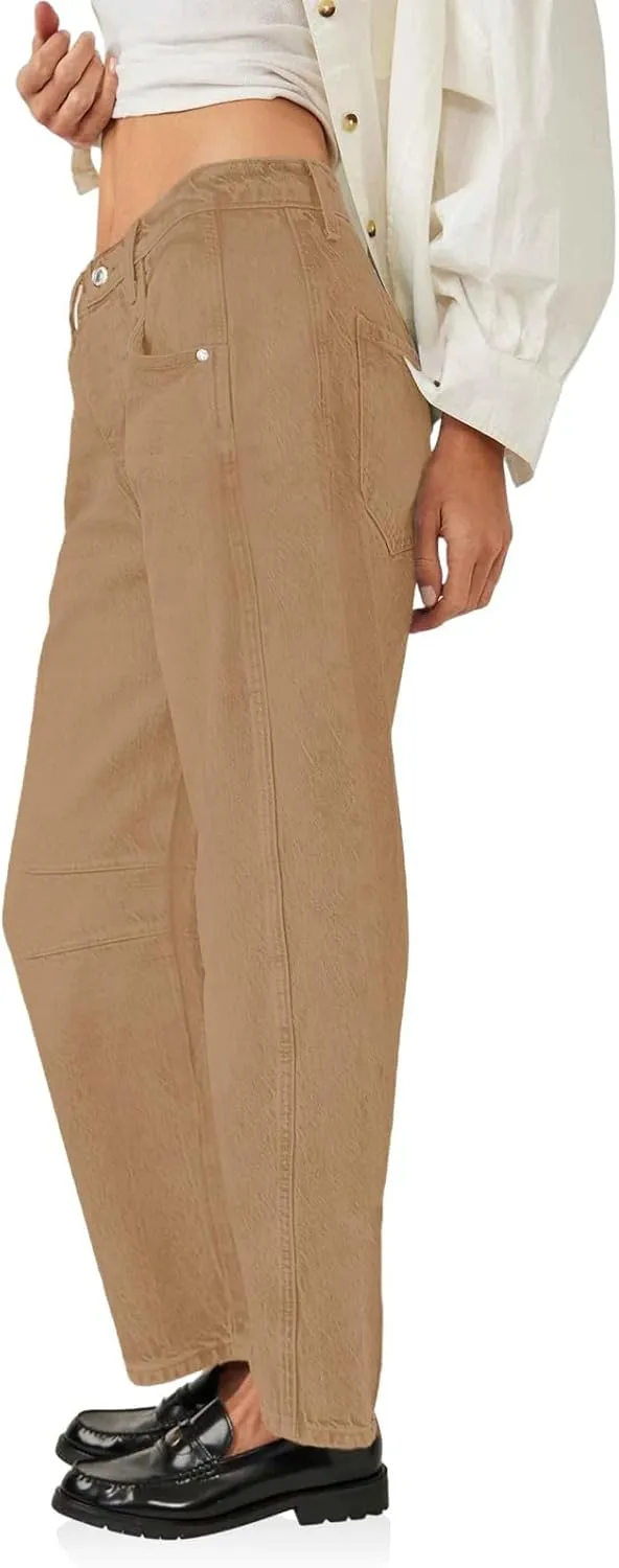Barrel Jeans for Women Fashion High Waisted Wide Leg Casual Jeans Baggy Cropped Relax Fit Denim Trouser Ankle Pants