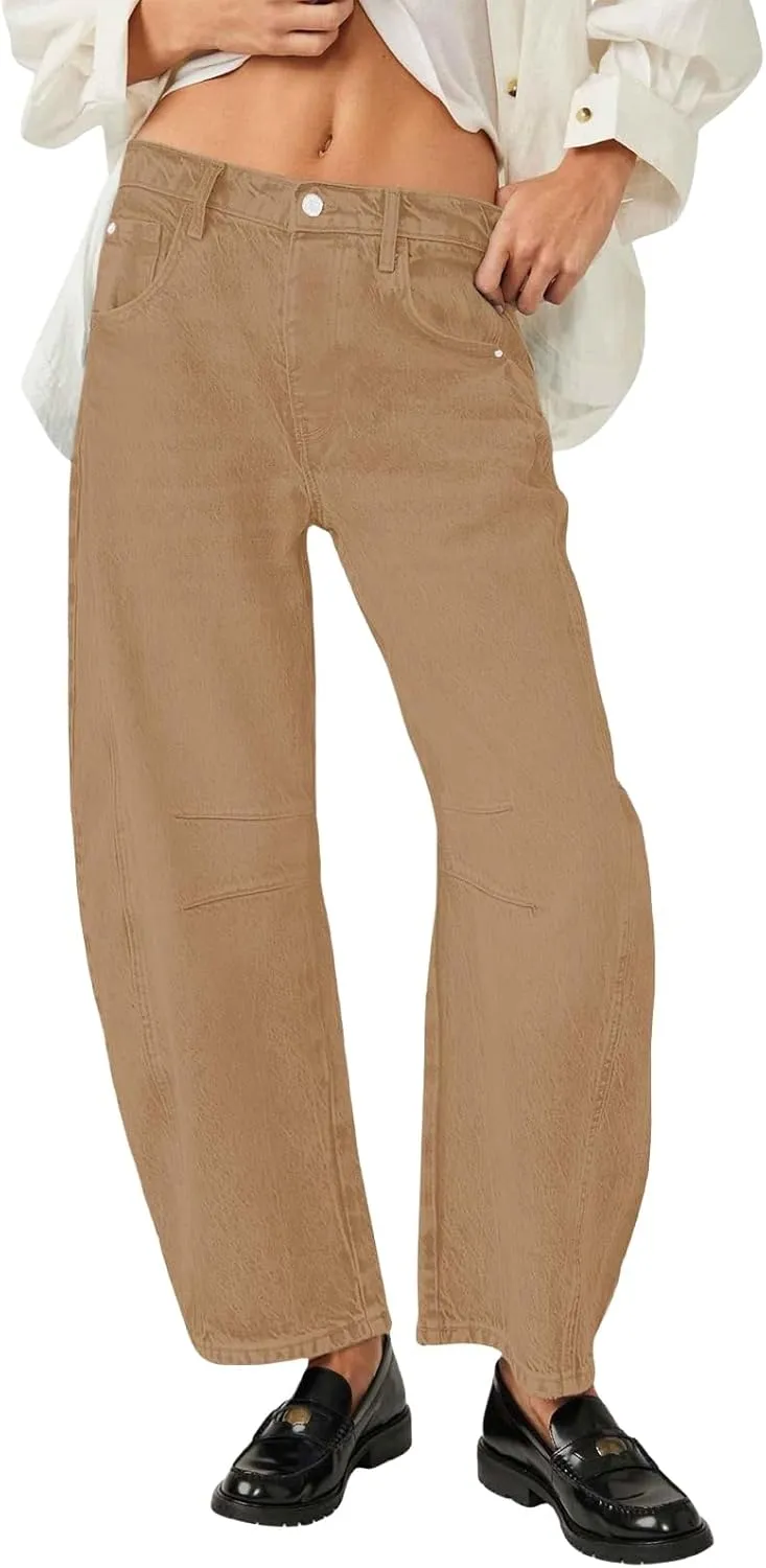 Barrel Jeans for Women Fashion High Waisted Wide Leg Casual Jeans Baggy Cropped Relax Fit Denim Trouser Ankle Pants