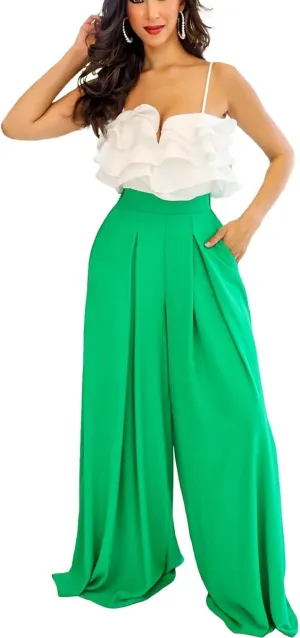 BFFBABY Womens Casual Palazzo Pants High Waist Printed Ruched Loose Flowy Lounge Wide Leg Pants (M-3XL)