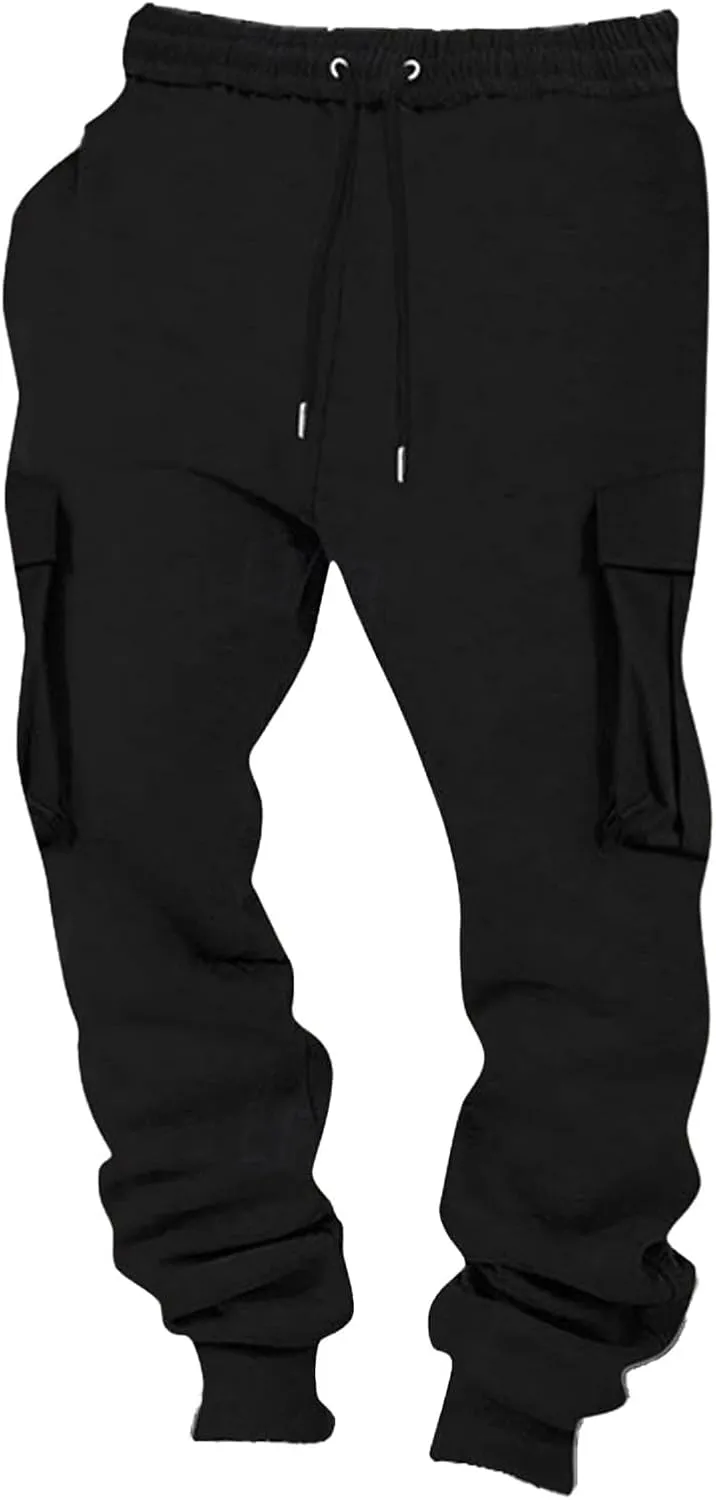 BIFUTON Cargo Joggers Men,Baggy Sweatpants Men Cotton Elastic Waist Drawstring Running Pants Warm Workout Pants with Pockets