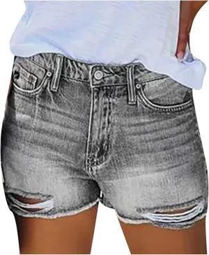 Black Denim Shorts for Women Cute High Rise Stretch Mom Shorts Jeans Pure Color Raw Hem Hot Short Pants