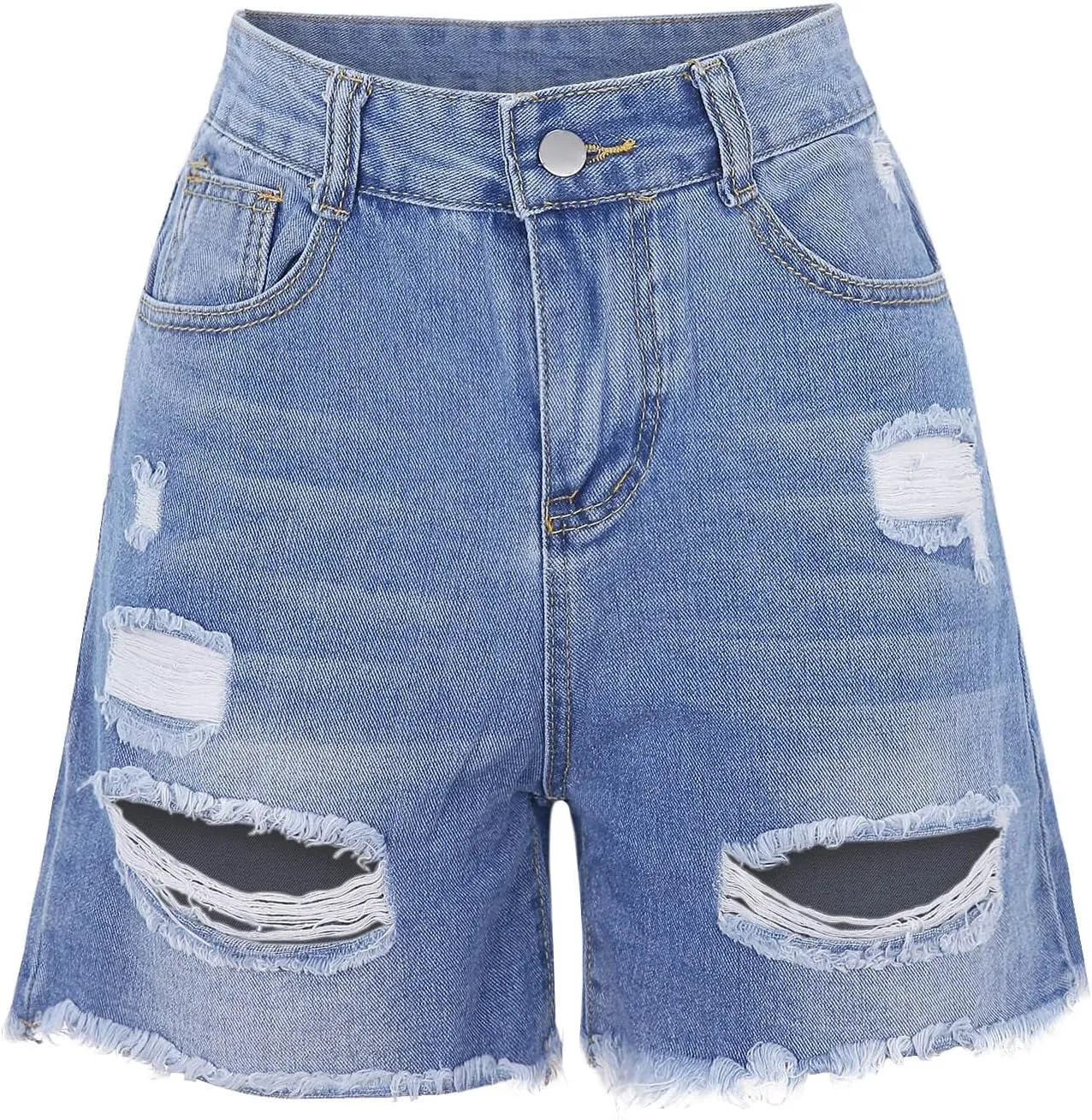 Black Denim Shorts for Women High Rise Ripped Stretchy Boyfriend Jeans Shorts Solid Cute Raw Hem Hot Short Pants
