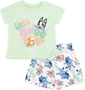 Bluey Girls T-Shirt and Twill Shorts Outfit Set Toddler to Big Kid Sizes (2T - 10-12)